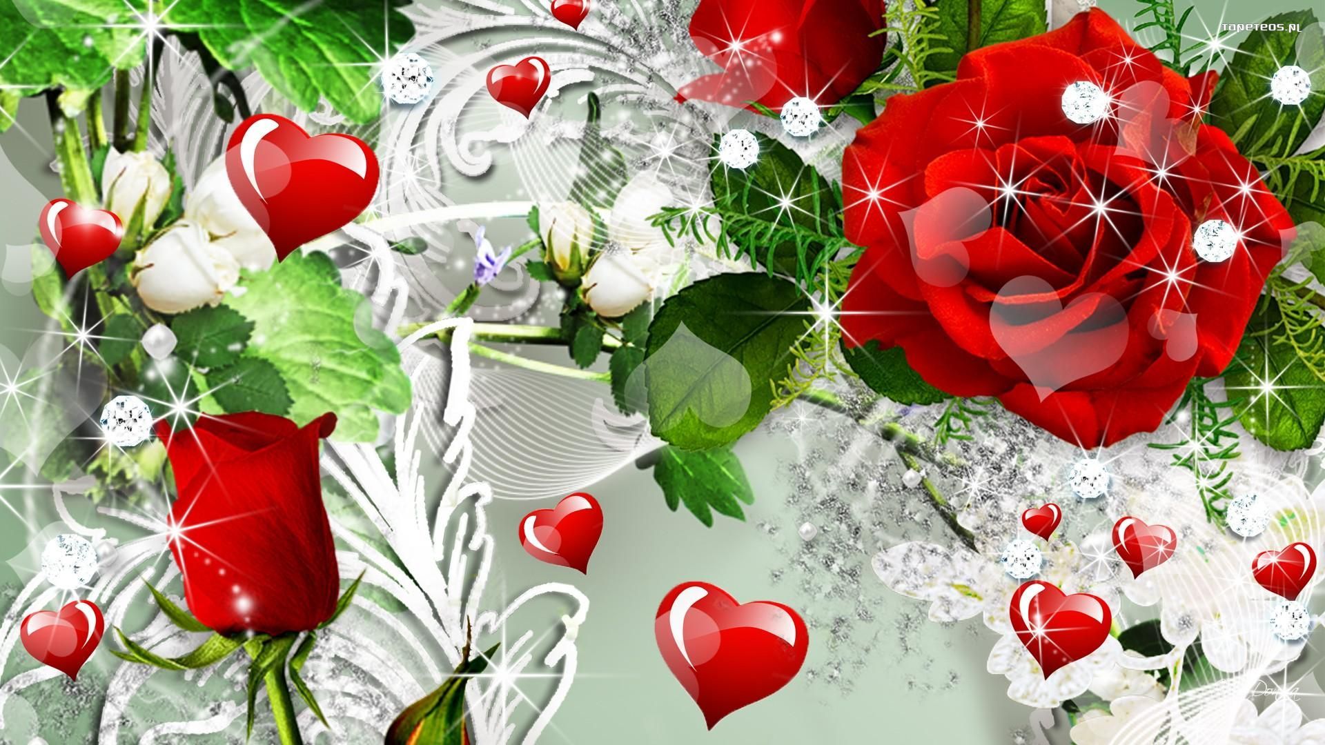 Walentynki, Valentine Day 1920x1080 063 Czerwone Roze, Serca