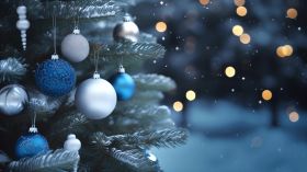 Swieta, Boze Narodzenie, Christmas 2236 Choinka, Swiatelka, Bombki Niebieskie i Srebrne