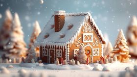 Swieta, Boze Narodzenie, Christmas 2263 Zima, Snieg, Choinki, Dom z Piernika
