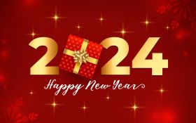 Sylwester, Nowy Rok, New Year 1197 Happy New Year 2024, Vector, Prezent, Red
