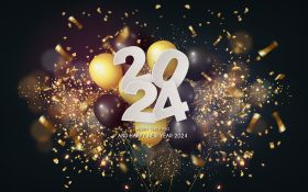 Sylwester, Nowy Rok, New Year 1201 Balony, Konfetti, Happy New Year 2024, Vector