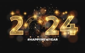 Sylwester, Nowy Rok, New Year 1201 Zegar, Fajerwerki, Happy New Year 2024, Vector
