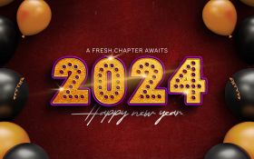 Sylwester, Nowy Rok, New Year 1208 Happy New Year 2024, Vector, Balony, Czerwien
