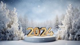 Sylwester, Nowy Rok, New Year 1225 2024 Rok, Zima, Snieg, Choinki