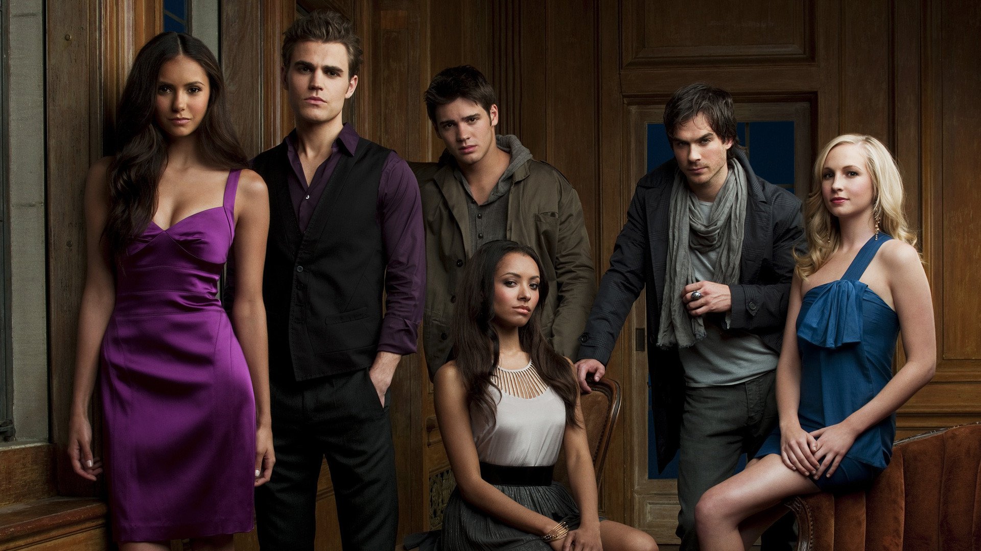 Pamietniki wampirow, The Vampire Diaries 059 Nina Dobrev, Paul Wesley, Steven R McQueen, Ian Somerhalder, Candice Accola, Kat Graham