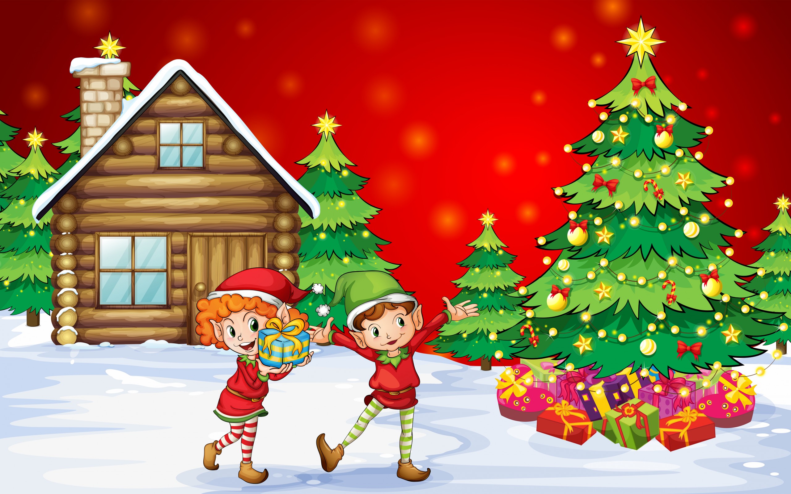 Swieta, Boze Narodzenie 2560x1600 230 Zima, Elfy, Choinka, Prezenty