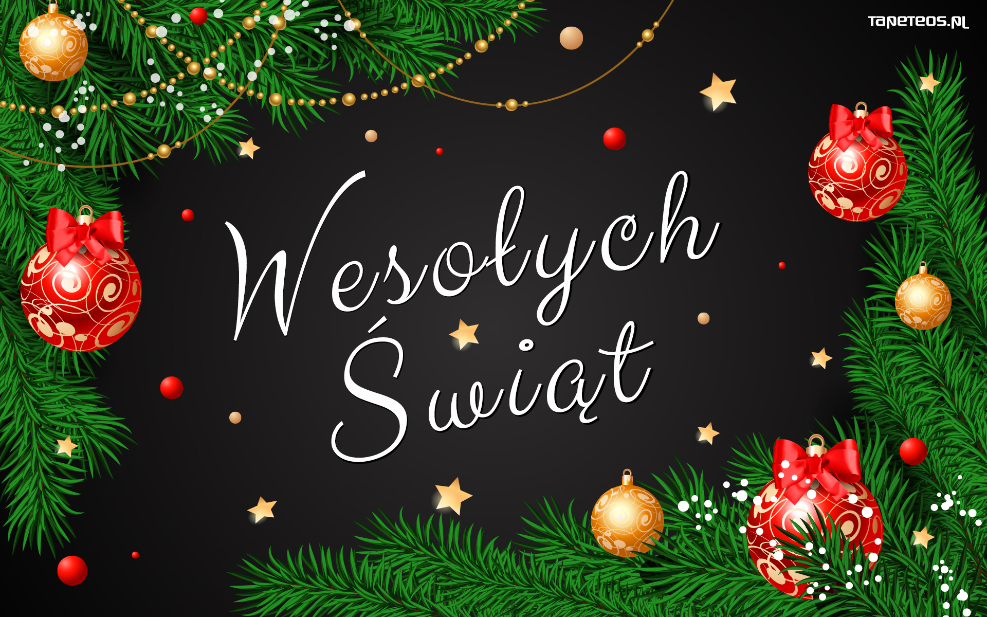 Wesolych Swiat, Vector, Zyczenia, Swierk, Bombki