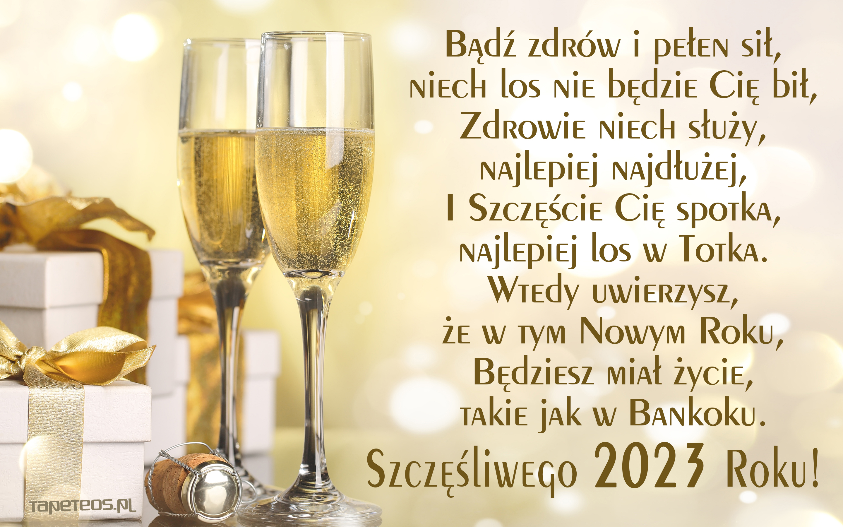 Sylwester, Nowy Rok, New Year 1174 Prezenty, Szampan, Kieliszki, 2023 Rok, Zyczenia, Badz zdrow ...