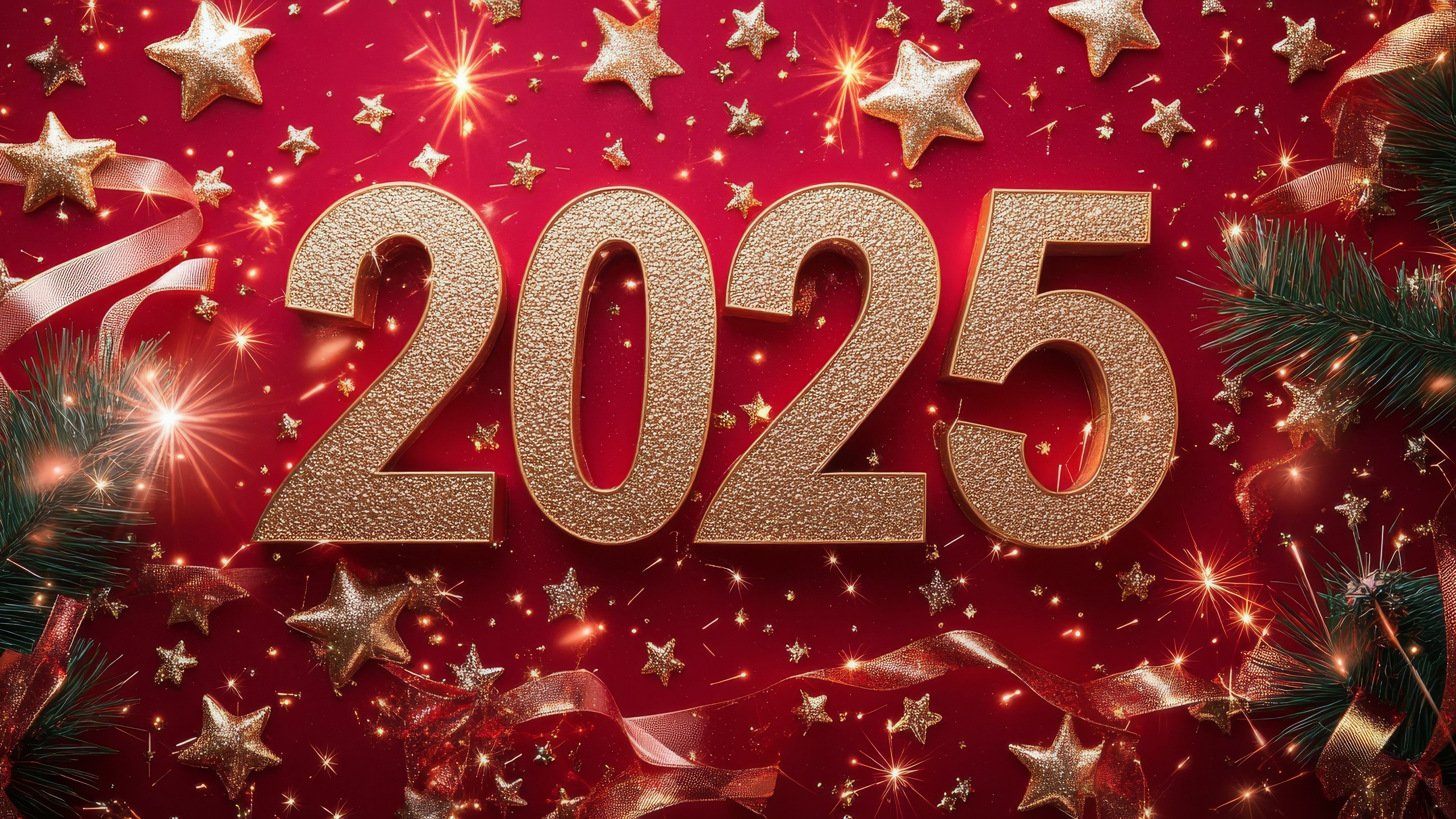 Sylwester, Nowy Rok, New Year 1300 Czerwony Kolor, 2025, Gwiazdki, Swierk
