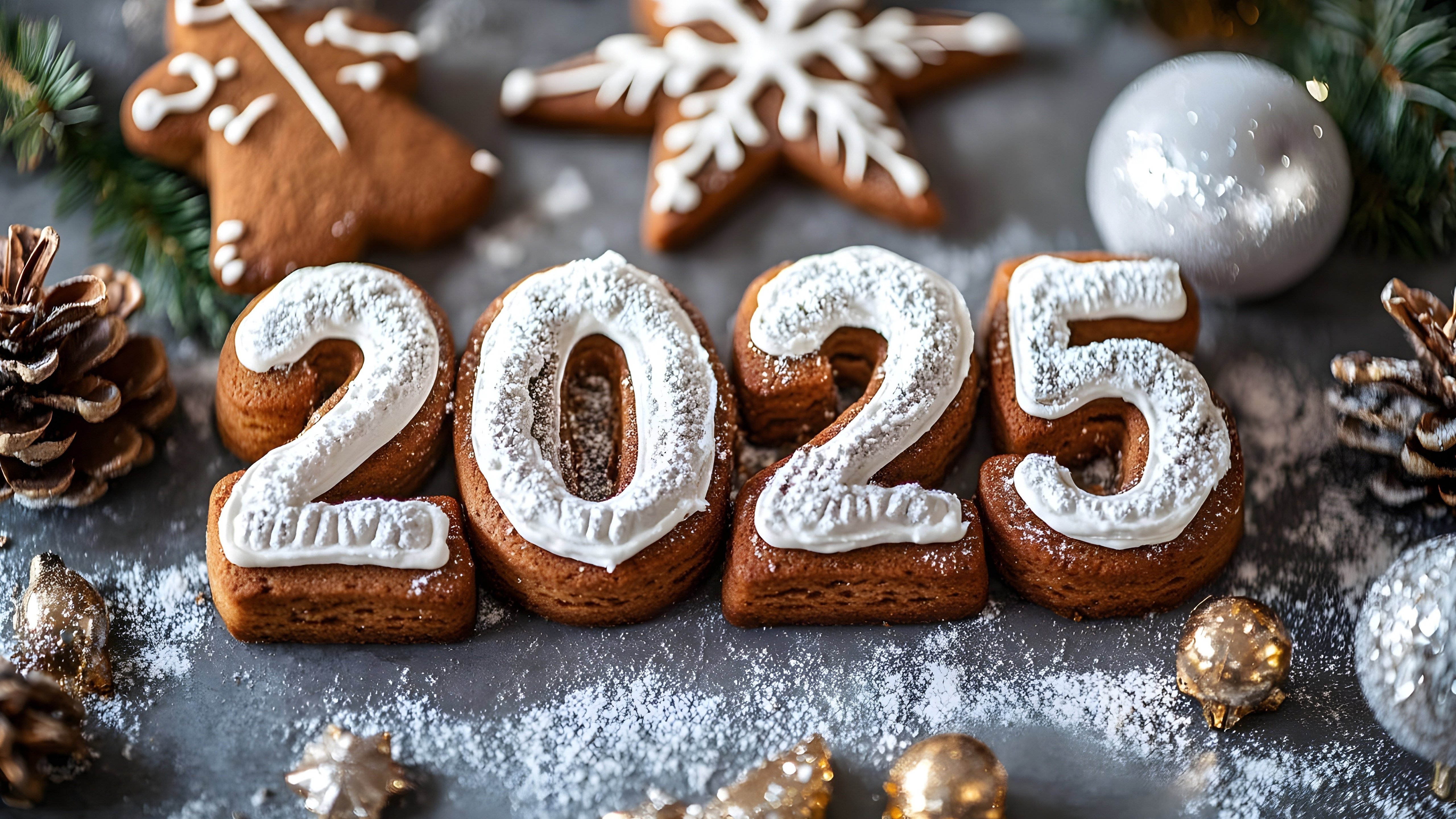 Sylwester, Nowy Rok, New Year 1316 Pierniki, Ciastka, Bombki, Szyszki, 2025 Rok