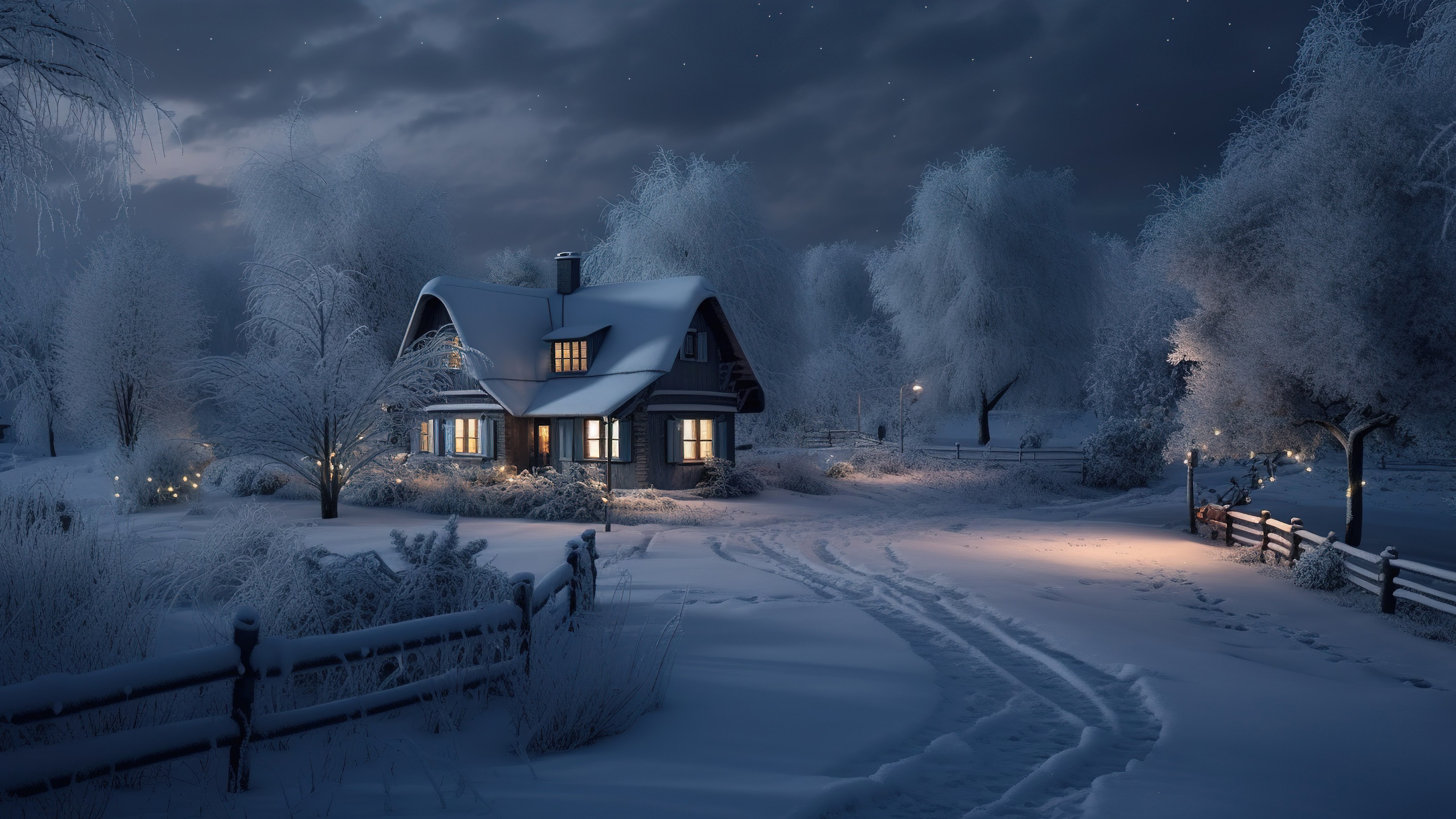 Zima, Winter 268 Snieg, Dom, Drzewa, Droga