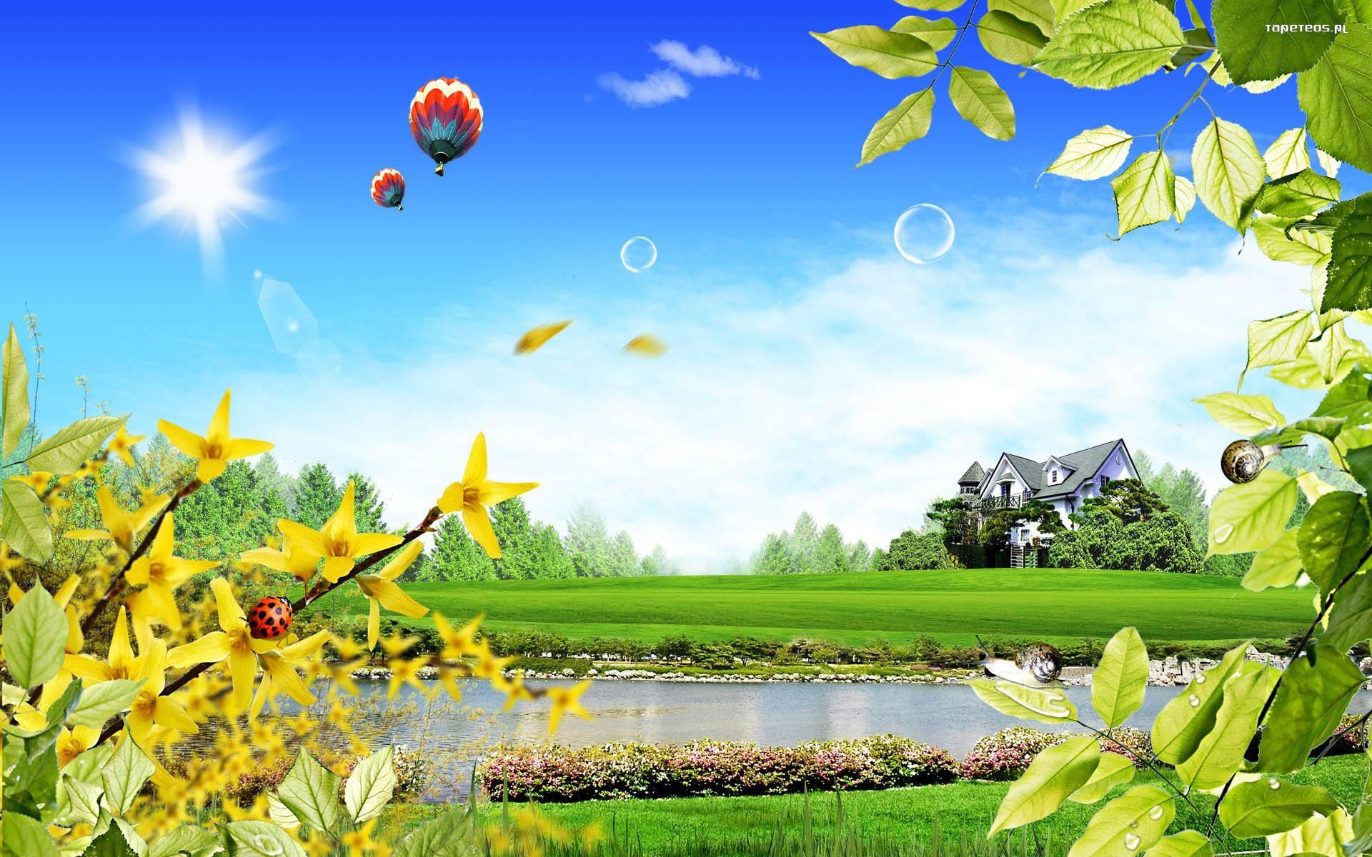 Lato Summer 1920x1200 045 Dom, Woda, Balony, Drzewa