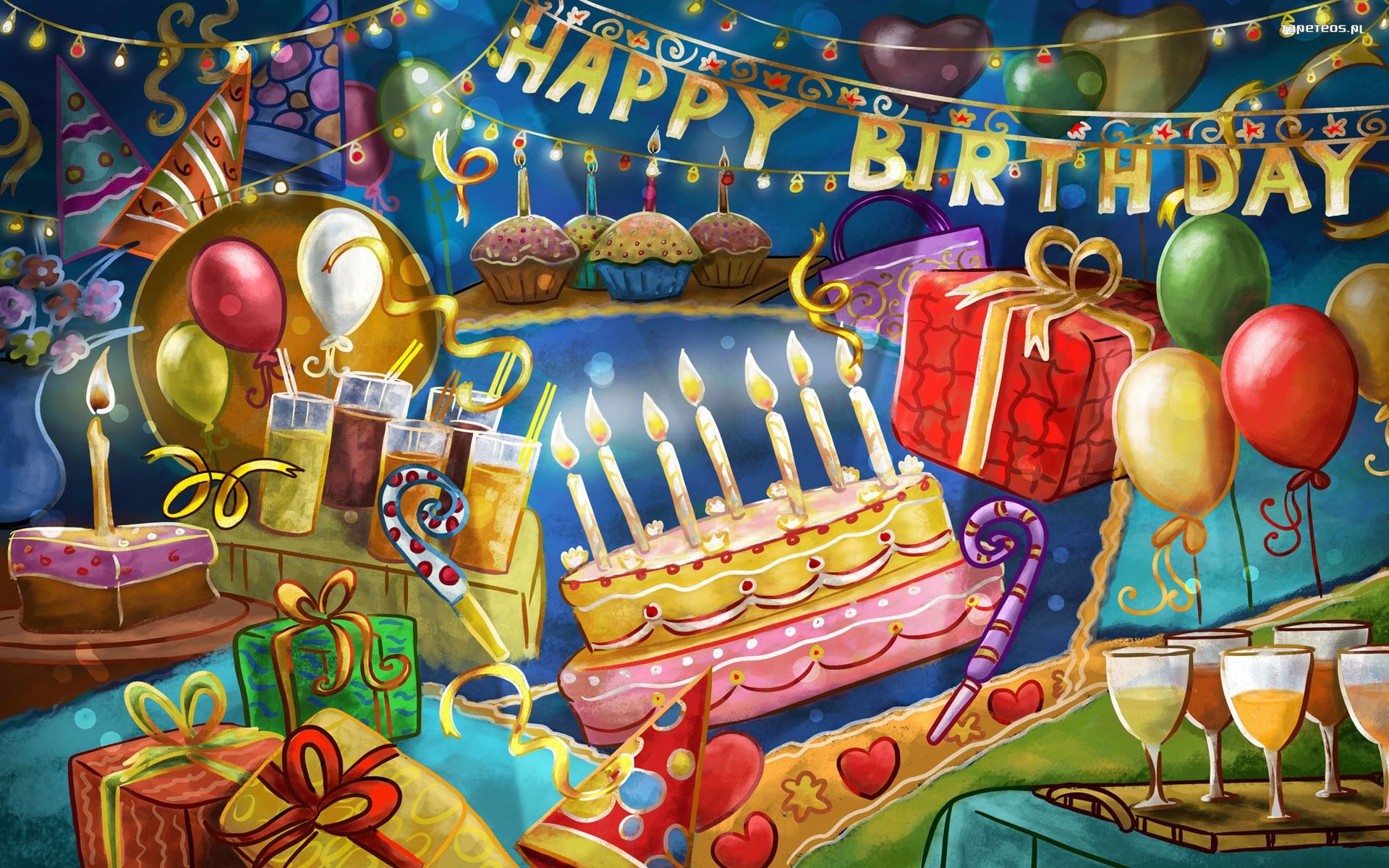 Urodziny, Happy Birthday 051 Tort, Babeczki, Prezenty, Balony, Dekoracje