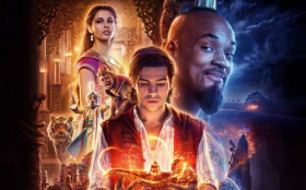 Aladyn (2019) Aladdin 019 Naomi Scott jako Jasmine, Mena Massoud jako Aladyn, Will Smith jako Dzin i Marynarz