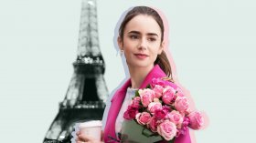 Emily w Paryzu (Emily in Paris) Serial 2020 006 Lily Collins jako Emily Cooper, Wieza Eiffla, Roze