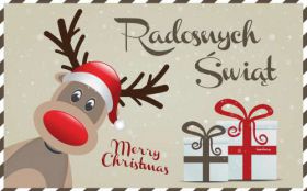 Radosnych Swiat, Merry Christmas, Zyczenia, Renifer, Prezenty, Vector