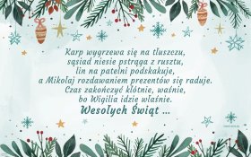 Swieta, Boze Narodzenie, Christmas 2072 Zyczenia Swiateczne, Karp wygrzewa sie na tluszczu ...