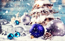Swieta, Boze Narodzenie, Christmas 2090 Choinka, Prezent, Bombki, Snieg