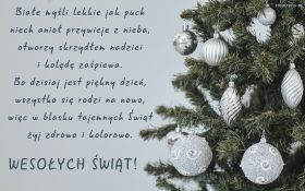 Swieta, Boze Narodzenie, Christmas 2142 Choinka, Srebrne Bombki, Zyczenia Swiateczne, Biale mysli lekkie jak puch ...