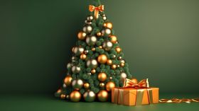 Swieta, Boze Narodzenie, Christmas 2240 Prezenty, Choinka, Zlote Bombki