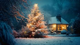 Swieta, Boze Narodzenie, Christmas 2255 Dom, Choinka, Swiatla, Zima, Snieg