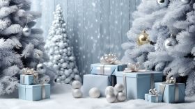Swieta, Boze Narodzenie, Christmas 2261 Choinki, Prezenty, Bombki, Snieg
