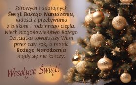Swieta, Boze Narodzenie, Christmas 2267 Choinka, Zlote Bombki, Zyczenia Swiateczne, Zdrowych i spokojnych ...