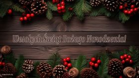 Swieta, Boze Narodzenie, Christmas 2269 Szyszki, Swierk, Jarzebina, Zyczenia Swiateczne, Wesolych Swiat