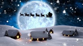 Swieta, Boze Narodzenie, Christmas 5120x2880 001 Vector, Domy, Mikolaj, Sanie, Renifery, Snieg, Zima