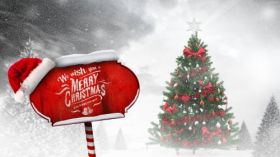 Swieta, Boze Narodzenie, Christmas 5120x2880 003 Choinka, Snieg, Znak, Czapka Mikolaja
