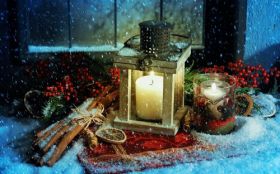 Swieta, Boze Narodzenie, Christmas 5120x3200 128 Lampion, Cynamon, Snieg