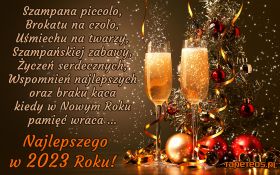 Sylwester, Nowy Rok, New Year 1169 Zyczenia na Nowy 2023 Rok, Kieliszki, Bombki, Szampana Piccolo
