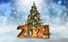 Sylwester, Nowy Rok, New Year 1230 Zima, Choinka, Bombki, 2024 Rok
