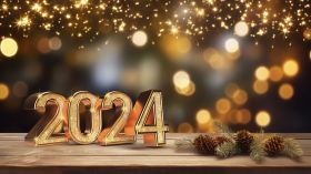 Sylwester, Nowy Rok, New Year 1234 Swiatelka, Szyszki, 2024 Rok