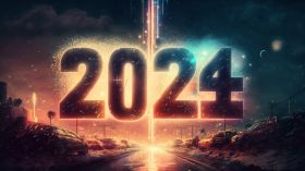 Sylwester, Nowy Rok, New Year 1238 Fajerwerki, Droga, Samochody, 2024 Rok