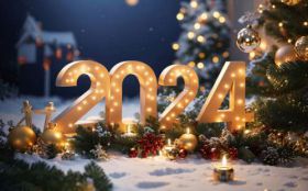 Sylwester, Nowy Rok, New Year 1246 Snieg, Choinka, Bombki, Swieczki, 2024 Rok