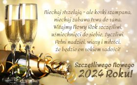 Sylwester, Nowy Rok, New Year 1256 Zyczenia Noworoczne 2024, Szampan, Kieliszki, Niechaj strzelaja - ale korki szampana ...