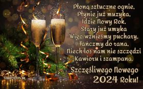 Sylwester, Nowy Rok, New Year 1267 Kieliszki Szampana, Swierk, Nowy Rok, 2024, Zyczenia, Plona sztuczne ognie ...