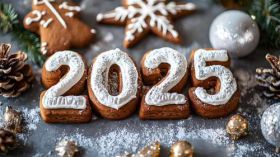 Sylwester, Nowy Rok, New Year 1316 Pierniki, Ciastka, Bombki, Szyszki, 2025 Rok