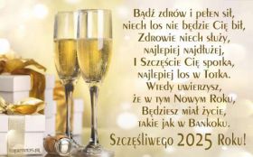 Sylwester, Nowy Rok, New Year 1322 Prezenty, Kieliszki Szampana, Zyczenia Noworoczne, Rok 2025, Badz zdrow i pelen sil ...