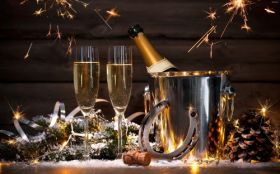 sylwester  nowy rok  new year 5120x3200 071 wiaderko  szampan  kieliszki  swierk  szyszka  fajerwerki