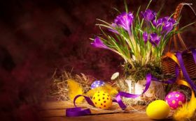 Wielkanoc 472 Kwiaty, Pisanki, Koszyk
