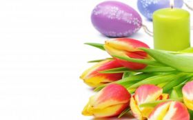 Wielkanoc 492 Swieca, Tulipany, Pisanki