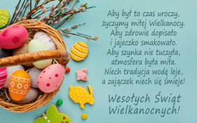 Wielkanoc 767 Zyczenia Wielkanocne, Pisanki, Koszyk, Bazie, Aby byl to czas uroczy