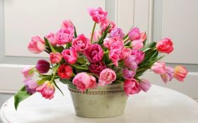 Tulipany 006 Bukiet, Wiosna, Kwiaty, Stolik