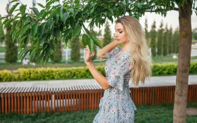 Kobieta, Girl 1963 Blondynka, Sukienka, Drzewo