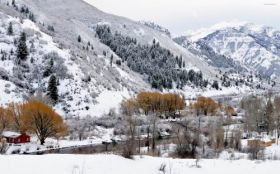 Zima, Winter 203 Gory, Budynki, Drzewa, Snieg