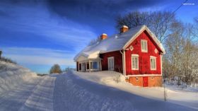 Zima, Winter 216 Dom, Droga, Drzewa, Snieg