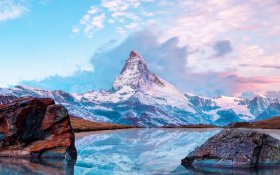 Zima, Winter 232 Gory, Jezioro, Matterhorn, Szwajcaria