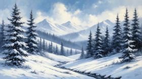 Zima, Winter 259 Gory, Drzewa, Snieg
